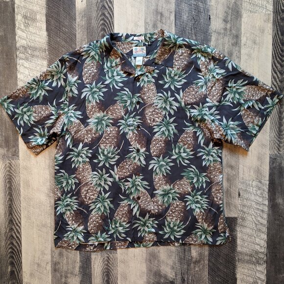 Reyn Spooner Hawaiian Camp Silk Shirt Pineapples Button-Up - Picture 1 of 6